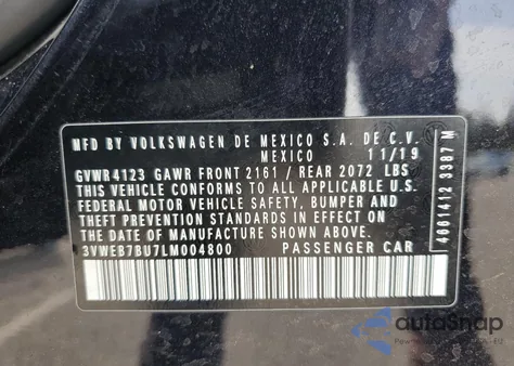 2020 Volkswagen Jetta Sel из США, поврежденный, VIN 3VWEB7BU7LM004800